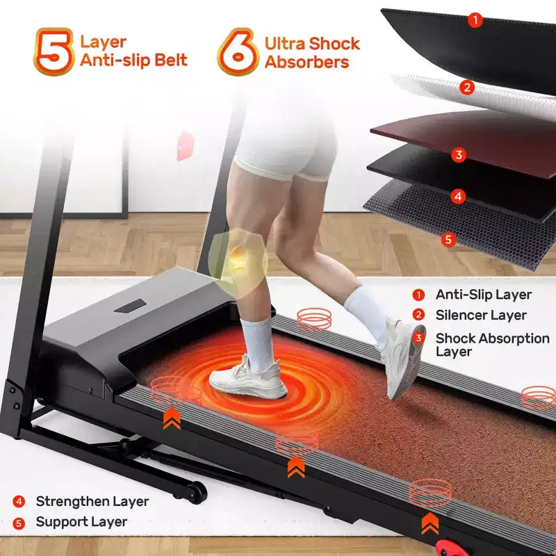 Tapis de course incliné capacité 136 kg, tapis de course pliable 3,75 CV pour la maison, 71 programmes, contrôle via application, 12 km/h, haut-parleur HiFi, absorption des chocs, cadeau sangle de genou