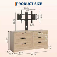 Meuble TV Naturel 6 Tiroirs de 120 cm, Meuble TV en Rotin pour Téléviseurs de 32 à 85 Pouces, pour Salon, Montage Facile