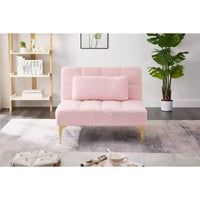MAYEERTY Fauteuil une place futon en tissu Teddy confortable avec pieds en métal doré, mousse et ressorts pour salon, rose