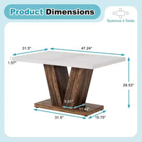 Table de salle à manger de ferme TUYOHW pour 4-6 personnes, table de cuisine rectangulaire avec plateau épais de 4 cm et support triangulaire, 120 cm de long, blanc+marron