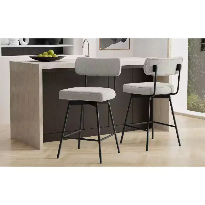 Tabouret de comptoir pivotant moderne contemporain Meredith (lot de 2) en lin polyester