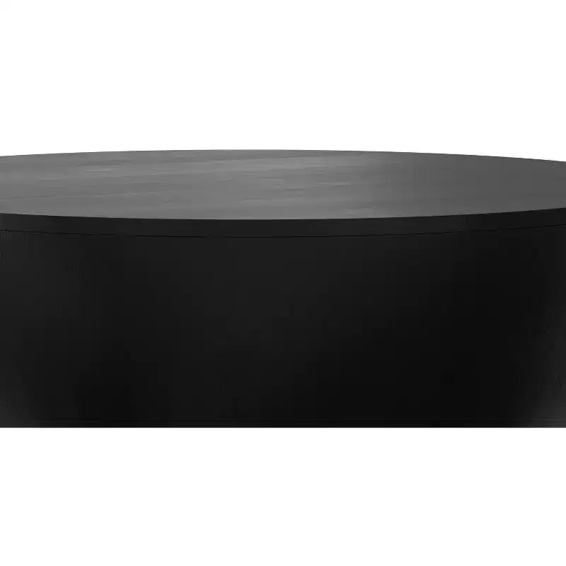 Table basse tambour industrielle moderne Keystone 34 pouces de large en manguier massif, assemblée