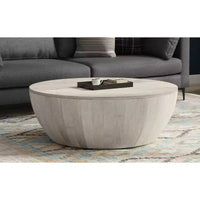 Table basse tambour industrielle moderne Keystone 34 pouces de large en manguier massif, assemblée
