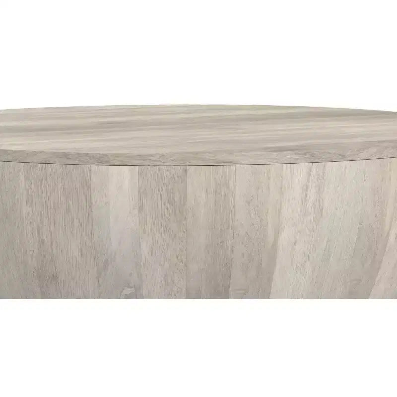 Table basse tambour industrielle moderne Keystone 34 pouces de large en manguier massif, assemblée