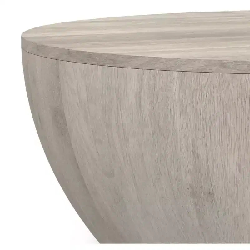 Table basse tambour industrielle moderne Keystone 34 pouces de large en manguier massif, assemblée