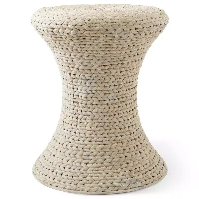 Casafield Table d'appoint sablier - blanc cérusé, table latérale en jacinthe d'eau, table en osier tressé style boho pour salon, chambre, entrée