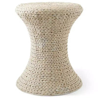 Casafield Table d'appoint sablier - blanc cérusé, table latérale en jacinthe d'eau, table en osier tressé style boho pour salon, chambre, entrée