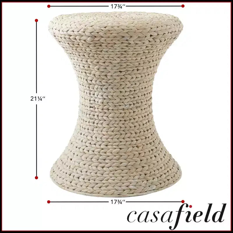 Casafield Table d'appoint sablier - blanc cérusé, table latérale en jacinthe d'eau, table en osier tressé style boho pour salon, chambre, entrée