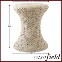 Casafield Table d'appoint sablier - blanc cérusé, table latérale en jacinthe d'eau, table en osier tressé style boho pour salon, chambre, entrée