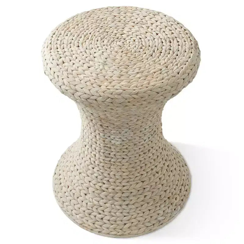 Casafield Table d'appoint sablier - blanc cérusé, table latérale en jacinthe d'eau, table en osier tressé style boho pour salon, chambre, entrée