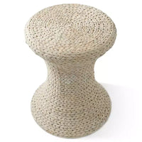 Casafield Table d'appoint sablier - blanc cérusé, table latérale en jacinthe d'eau, table en osier tressé style boho pour salon, chambre, entrée