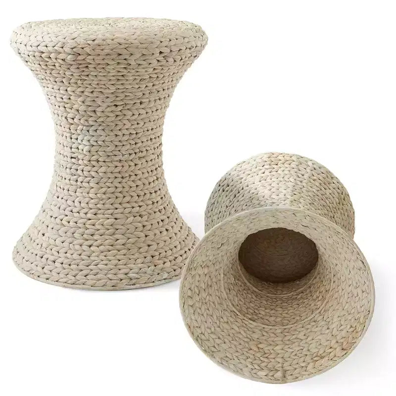 Casafield Table d'appoint sablier - blanc cérusé, table latérale en jacinthe d'eau, table en osier tressé style boho pour salon, chambre, entrée