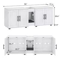 Enclos double litière 55 pour 2 chats, meuble TV, surface imperméable facile à nettoyer, attaches d'armoire et rainures de rangement, mobilier pour animaux pour salon