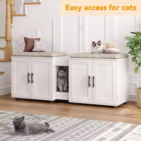 Enclos double litière 55 pour 2 chats, meuble TV, surface imperméable facile à nettoyer, attaches d'armoire et rainures de rangement, mobilier pour animaux pour salon