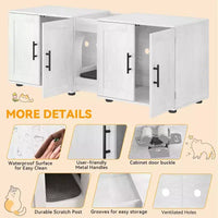 Enclos double litière 55 pour 2 chats, meuble TV, surface imperméable facile à nettoyer, attaches d'armoire et rainures de rangement, mobilier pour animaux pour salon