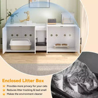 Enclos double litière 55 pour 2 chats, meuble TV, surface imperméable facile à nettoyer, attaches d'armoire et rainures de rangement, mobilier pour animaux pour salon