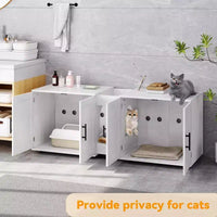 Enclos double litière 55 pour 2 chats, meuble TV, surface imperméable facile à nettoyer, attaches d'armoire et rainures de rangement, mobilier pour animaux pour salon