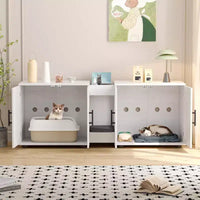 Enclos double litière 55 pour 2 chats, meuble TV, surface imperméable facile à nettoyer, attaches d'armoire et rainures de rangement, mobilier pour animaux pour salon