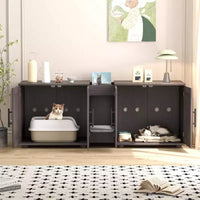 Enclos double litière 55 pour 2 chats, meuble TV, surface imperméable facile à nettoyer, attaches d'armoire et rainures de rangement, mobilier pour animaux pour salon