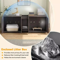 Enclos double litière 55 pour 2 chats, meuble TV, surface imperméable facile à nettoyer, attaches d'armoire et rainures de rangement, mobilier pour animaux pour salon