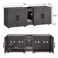 Enclos double litière 55 pour 2 chats, meuble TV, surface imperméable facile à nettoyer, attaches d'armoire et rainures de rangement, mobilier pour animaux pour salon
