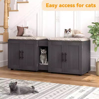Enclos double litière 55 pour 2 chats, meuble TV, surface imperméable facile à nettoyer, attaches d'armoire et rainures de rangement, mobilier pour animaux pour salon