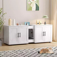 Enclos double litière 55 pour 2 chats, meuble TV, surface imperméable facile à nettoyer, attaches d'armoire et rainures de rangement, mobilier pour animaux pour salon