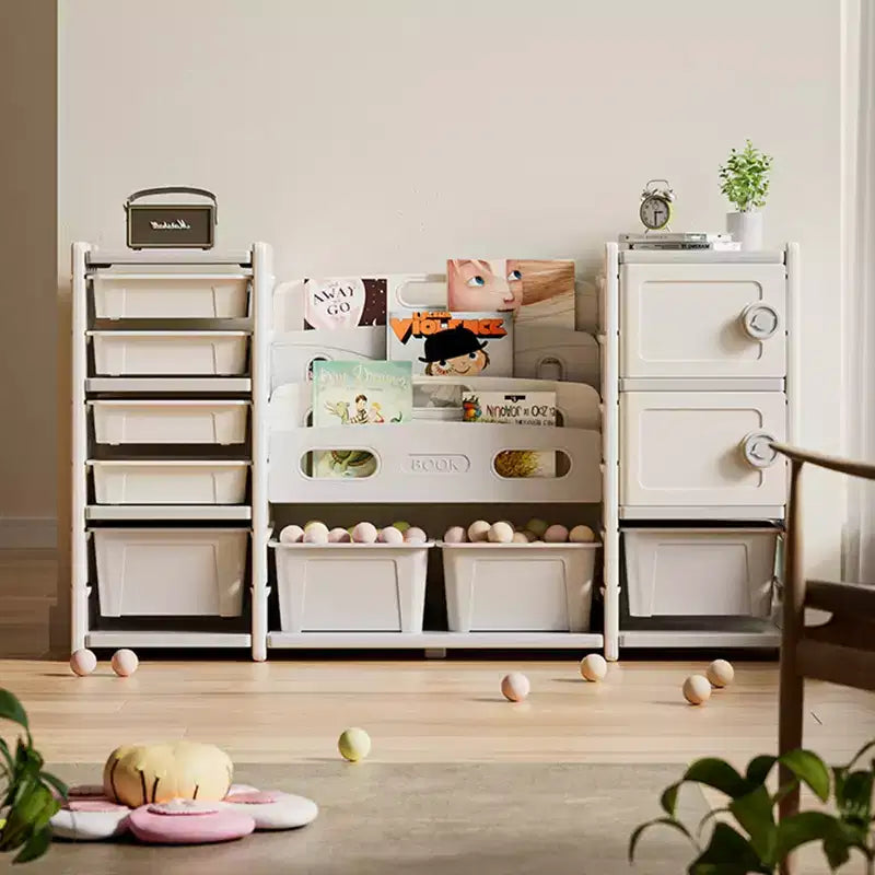Meuble de rangement pour jouets pour enfants, 8 bacs amovibles, étagère à livres à 4 niveaux, 2 armoires, étagère multifonctionnelle pour salle de jeux