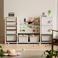 Meuble de rangement pour jouets pour enfants, 8 bacs amovibles, étagère à livres à 4 niveaux, 2 armoires, étagère multifonctionnelle pour salle de jeux