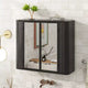 Meuble-lavabo de salle de bain mural avec miroir, deux portes miroir et étagères ouvertes ; Armoire de rangement de style à cadre métallique avec compartiments ouverts