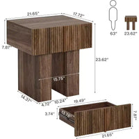 Lantine Table de chevet cannelée, table de nuit en bois avec tiroir de rangement, table d'appoint moderne pour chambre