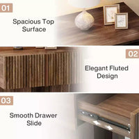 Lantine Table de chevet cannelée, table de nuit en bois avec tiroir de rangement, table d'appoint moderne pour chambre