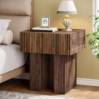 Lantine Table de chevet cannelée, table de nuit en bois avec tiroir de rangement, table d'appoint moderne pour chambre
