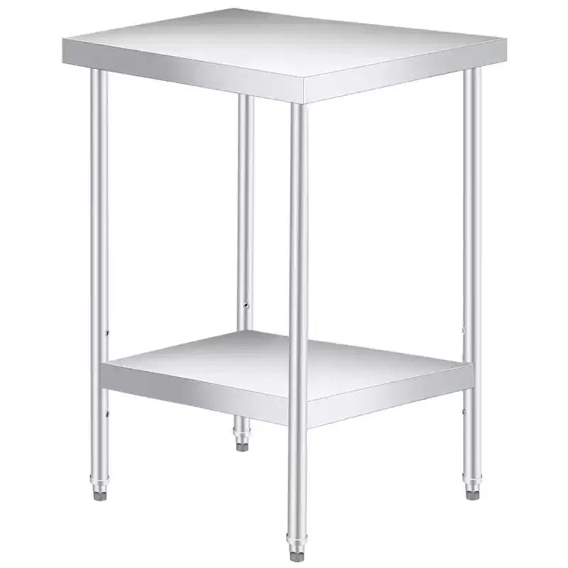Table en acier inoxydable, table de travail robuste à 2 niveaux certifiée NSF avec étagère inférieure réglable, table de préparation utilitaire résistante à la rouille