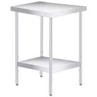Table en acier inoxydable, table de travail robuste à 2 niveaux certifiée NSF avec étagère inférieure réglable, table de préparation utilitaire résistante à la rouille