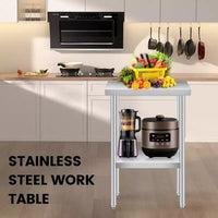 Table en acier inoxydable, table de travail robuste à 2 niveaux certifiée NSF avec étagère inférieure réglable, table de préparation utilitaire résistante à la rouille