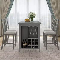 Ensemble de salle à manger 5 pièces de hauteur comptoir pour 4, table rectangulaire en bois avec étagères de rangement et compartiment à vin/barre