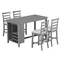 Ensemble de salle à manger 5 pièces de hauteur comptoir pour 4, table rectangulaire en bois avec étagères de rangement et compartiment à vin/barre