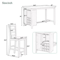 Ensemble de salle à manger 5 pièces de hauteur comptoir pour 4, table rectangulaire en bois avec étagères de rangement et compartiment à vin/barre