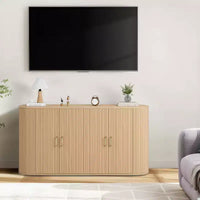 Buffet/Bahut cannelé en chêne de 160 cm, Crédence moderne incurvée avec étagères réglables, Meuble de rangement en bois polyvalent pour salle à manger/salon