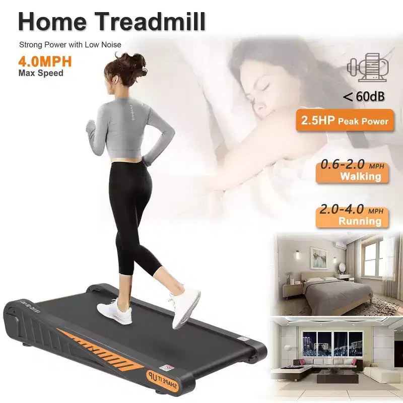 Tapis de course Walking Pad Whisen sous le bureau, appareil d'exercice à domicile avec inclinaison pour petit espace - Noir