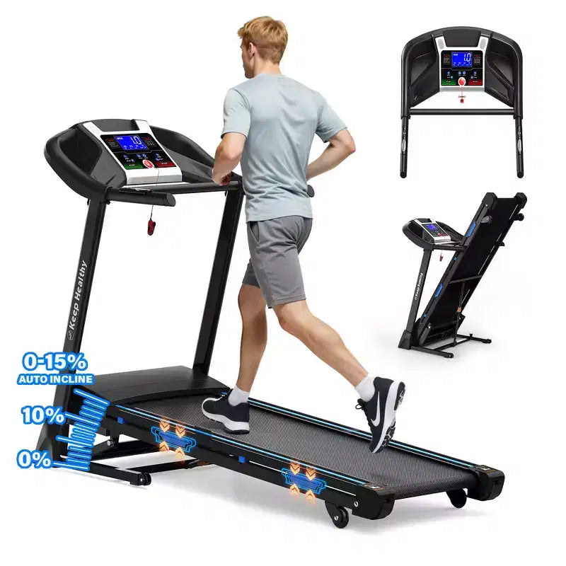 Tapis de course électrique pliable Whisen, machine de course et de marche de 3,5 CV avec inclinaison automatique - Noir
