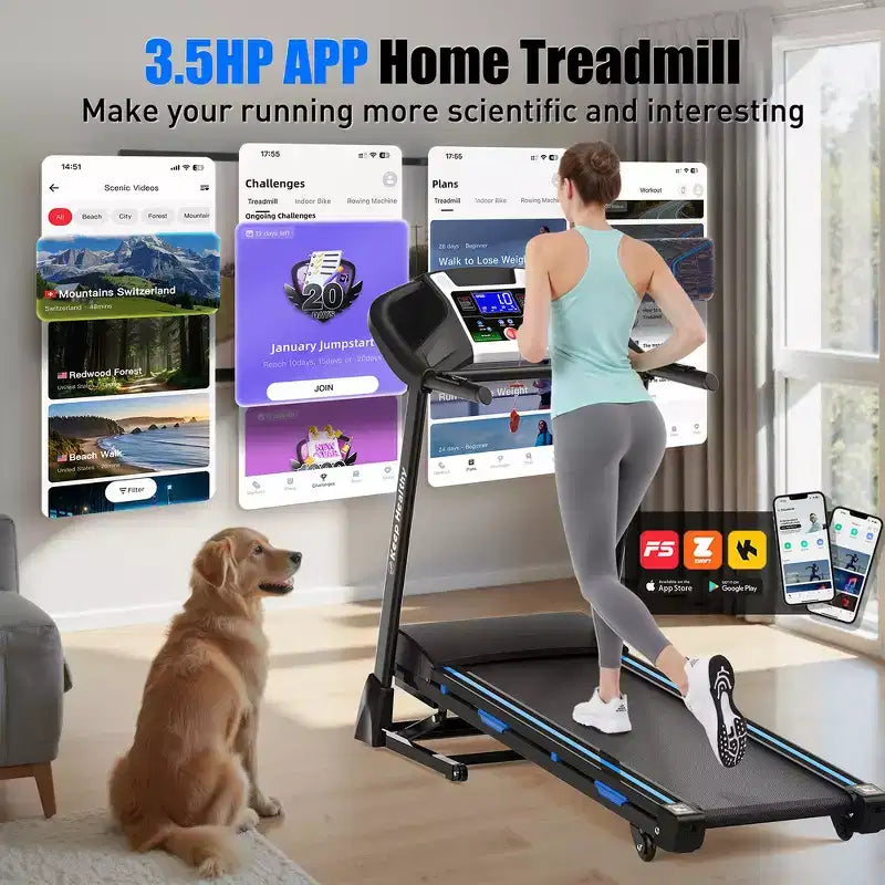 Tapis de course électrique pliable Whisen, machine de course et de marche de 3,5 CV avec inclinaison automatique - Noir