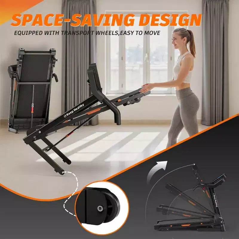 Tapis de course électrique pliable Whisen, machine d'entraînement de 3,5 CV pour la course et la marche avec 12 programmes prédéfinis, inclinaison, commandes de vitesse sur les mains courantes