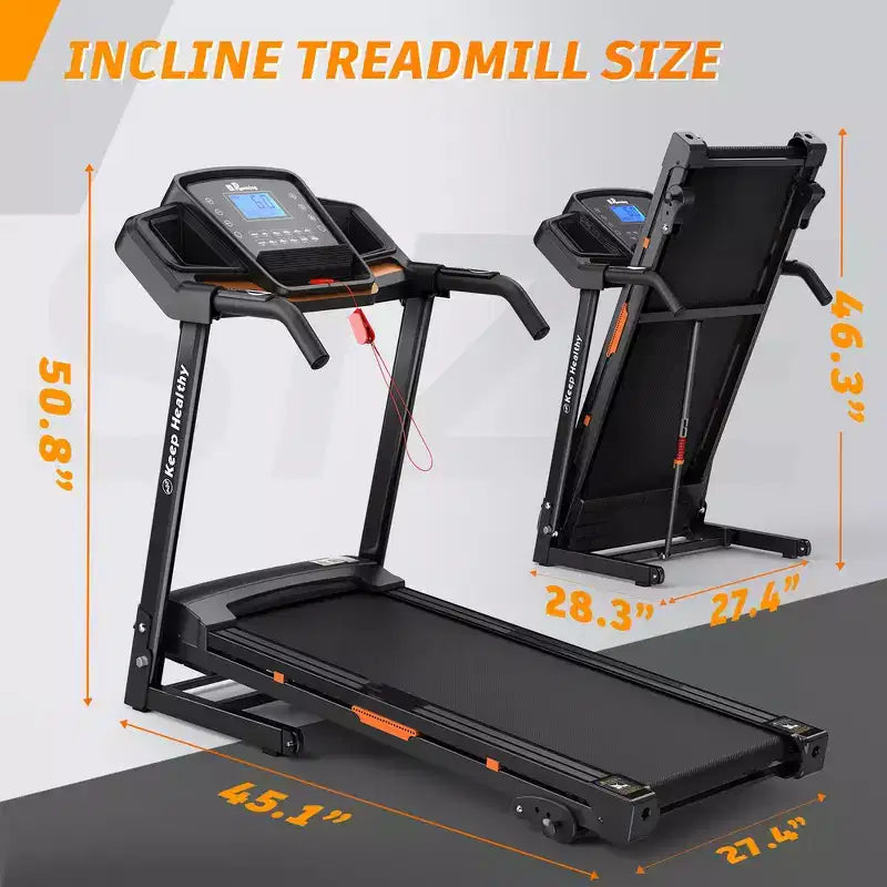 Tapis de course électrique pliable Whisen, machine d'entraînement de 3,5 CV pour la course et la marche avec 12 programmes prédéfinis, inclinaison, commandes de vitesse sur les mains courantes