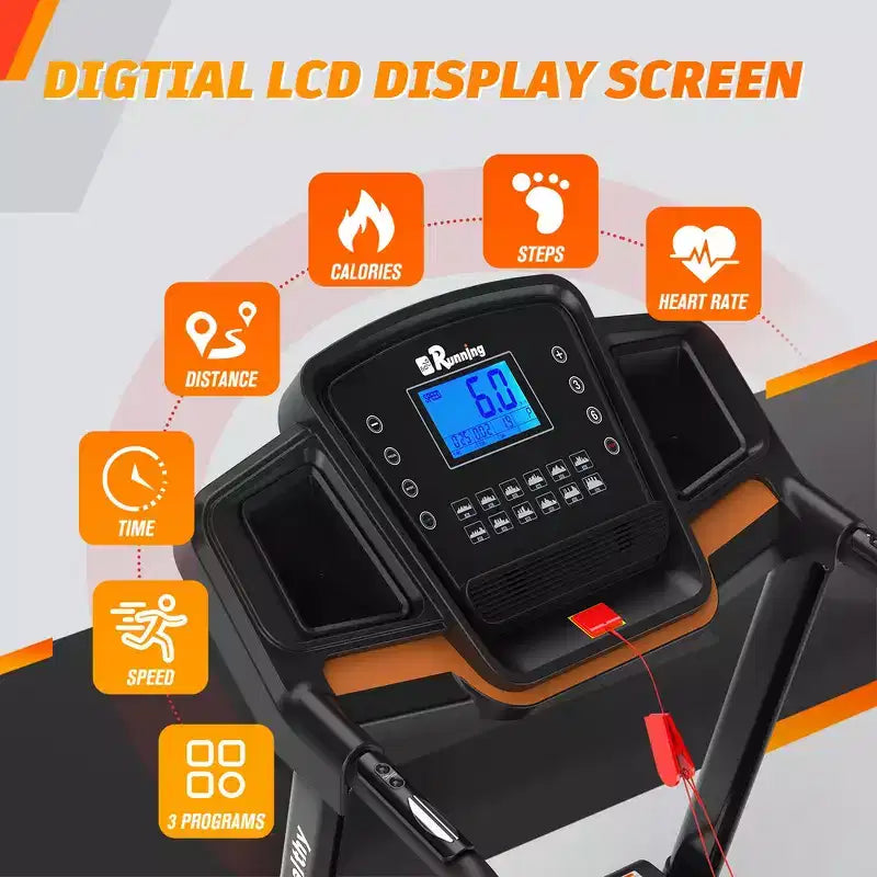 Tapis de course électrique pliable Whisen, machine d'entraînement de 3,5 CV pour la course et la marche avec 12 programmes prédéfinis, inclinaison, commandes de vitesse sur les mains courantes