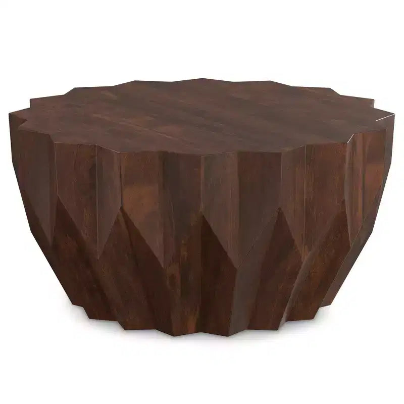 Table basse contemporaine Oakcrest en bois de manguier massif, motif polygonal, largeur 86 cm, entièrement assemblée