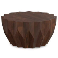 Table basse contemporaine Oakcrest en bois de manguier massif, motif polygonal, largeur 86 cm, entièrement assemblée