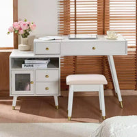 Coiffeuse 3-EN-1 Okak avec miroir rabattable et armoire réglable, table de maquillage avec tabouret rembourré, table de coiffeuse pour chambre, blanc
