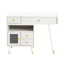 Coiffeuse 3-EN-1 Okak avec miroir rabattable et armoire réglable, table de maquillage avec tabouret rembourré, table de coiffeuse pour chambre, blanc